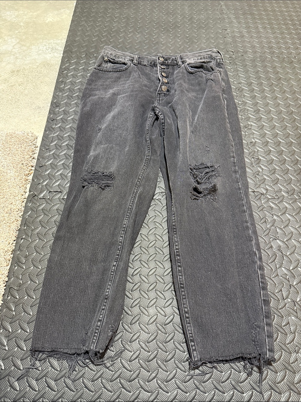 We the Free Womens Black Distressed Button-Fly Jeans 31